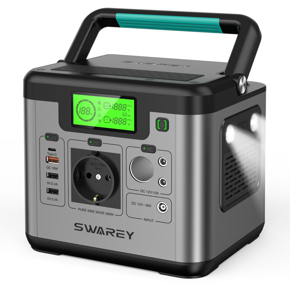 SWAREY Portable Power Station S500, 518Wh Solar Generator, 500W (Peak 1000W) AC image1