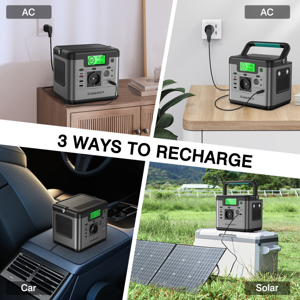SWAREY Portable Power Station S500, 518Wh Solar Generator, 500W (Peak 1000W) AC image4
