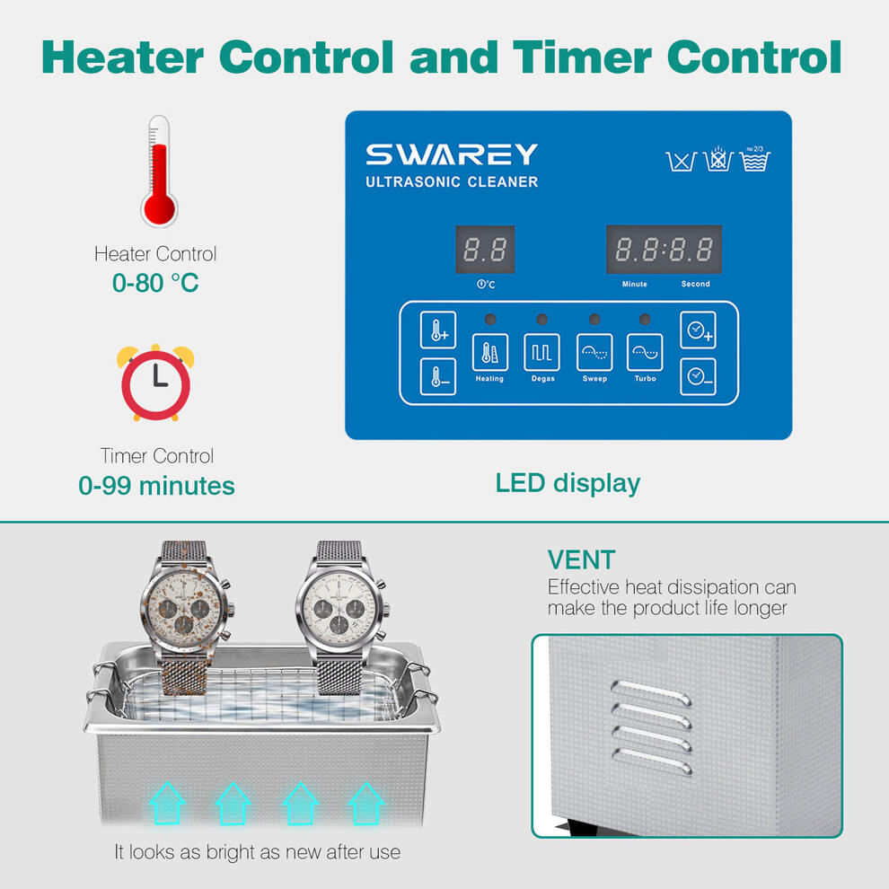 SWAREY 2.5L Ultrasonic Cleaner with Degas & Heater for Jewelry Watches Parts image3