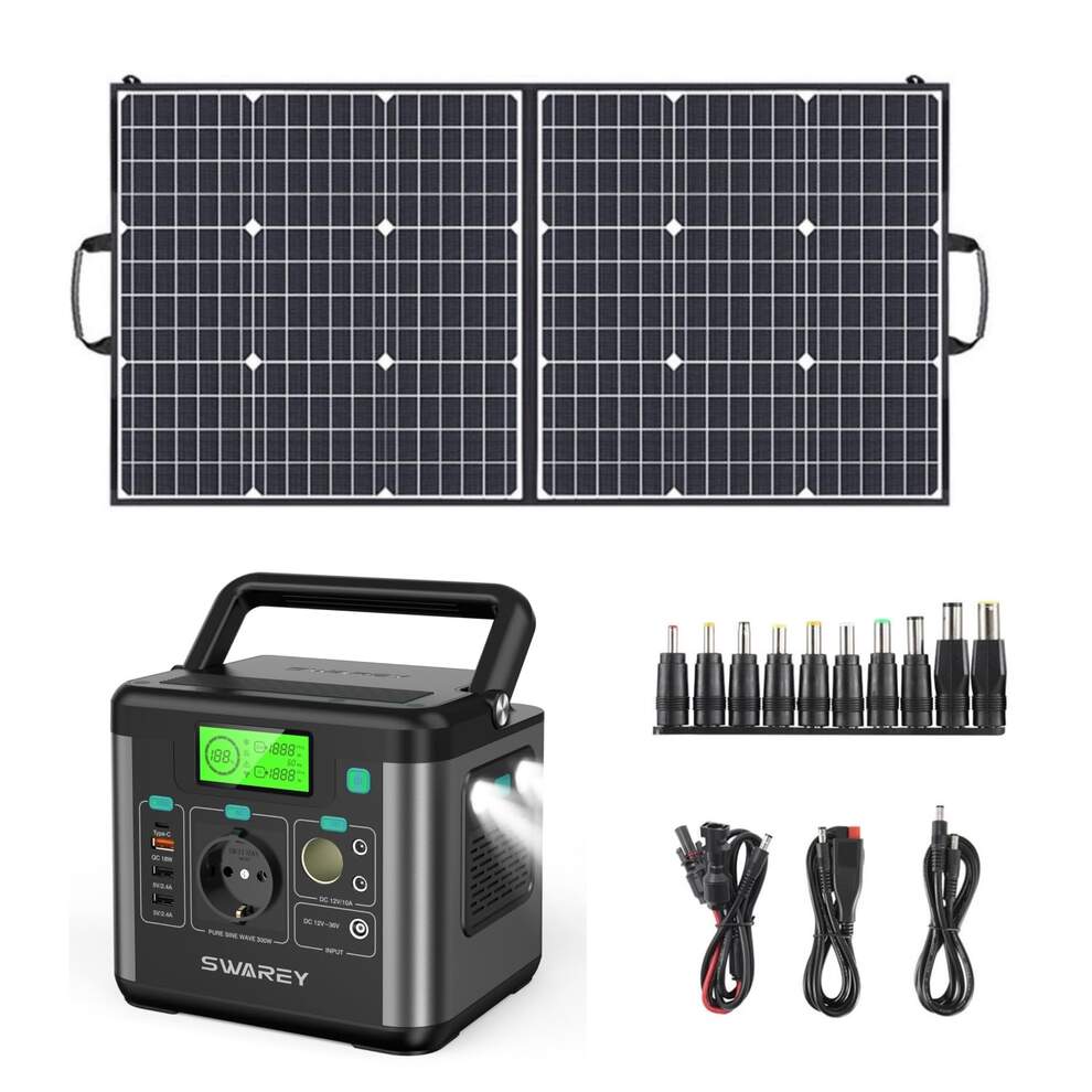 SWAREY Power Station with 100W Solar Panel, 222Wh Solar Generator, 300W (Peak 600W) AC image1
