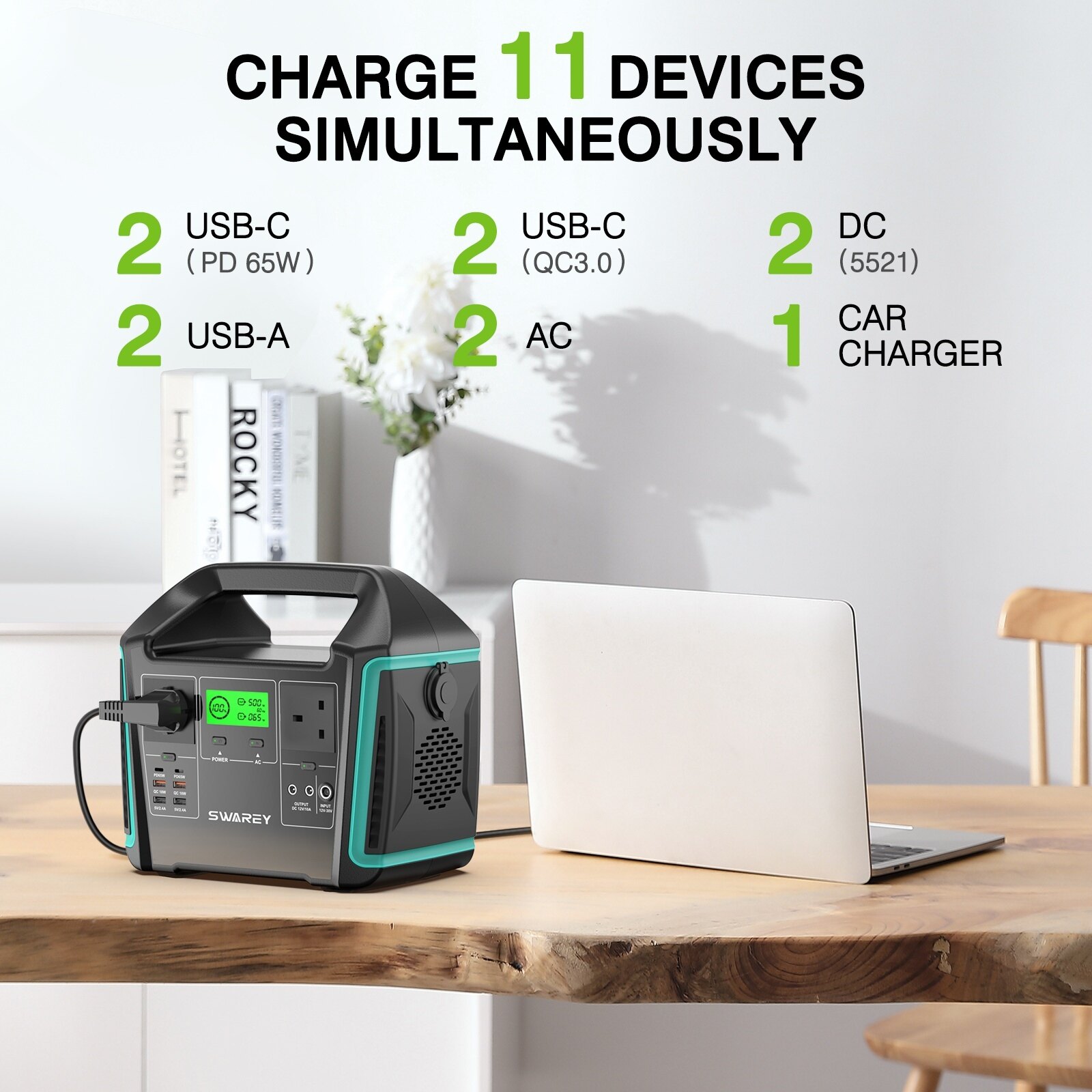 SWAREY Portable  Solar Generators 725Wh 1000W with 100W Solar Panel