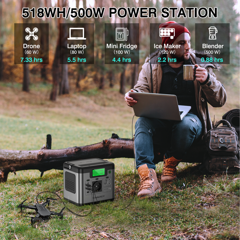 SWAREY Portable Power Station S500, 518Wh Solar Generator, 500W (Peak 1000W) AC image3