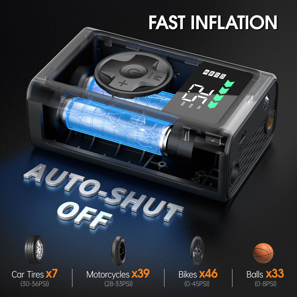 Tyre Inflator Air Compressor, Cordless Electric Car&Bike Tyre Pump image8