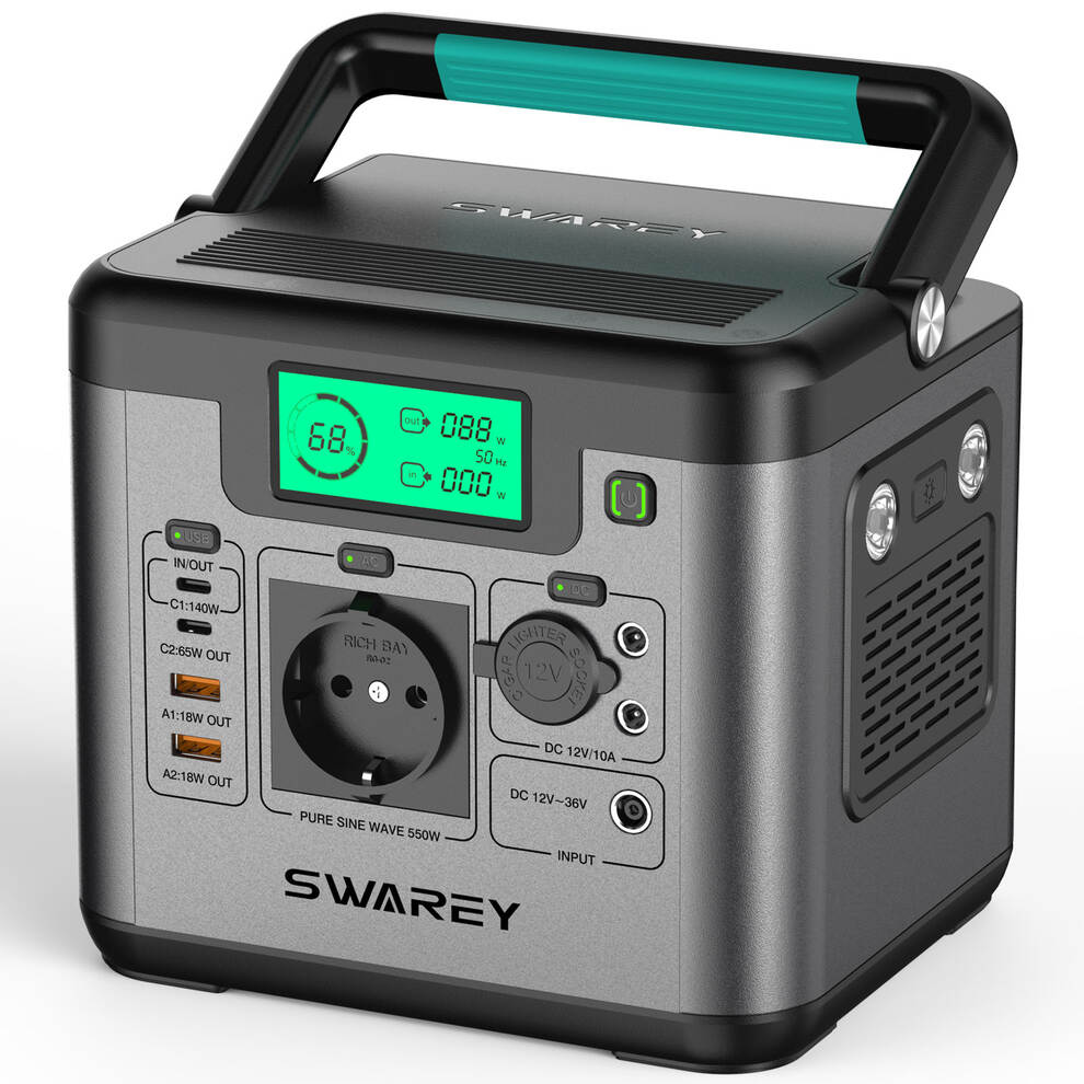 SWAREY Power Station S550, 555Wh Solar Generator, 550W (Peak 1100W) AC,140W USB-C image1