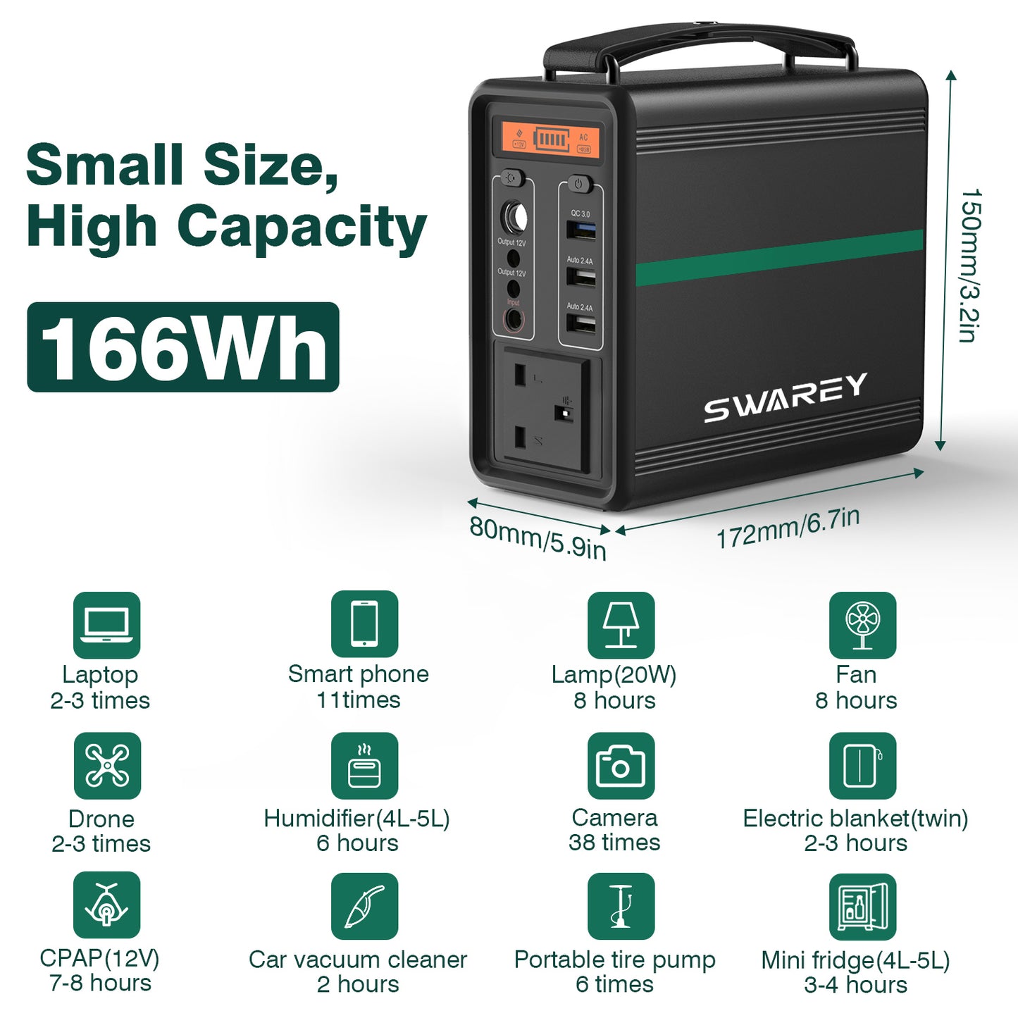 SWAREY 166Wh Portable Power Station Solar Generator Outdoor Generator for Home Camping