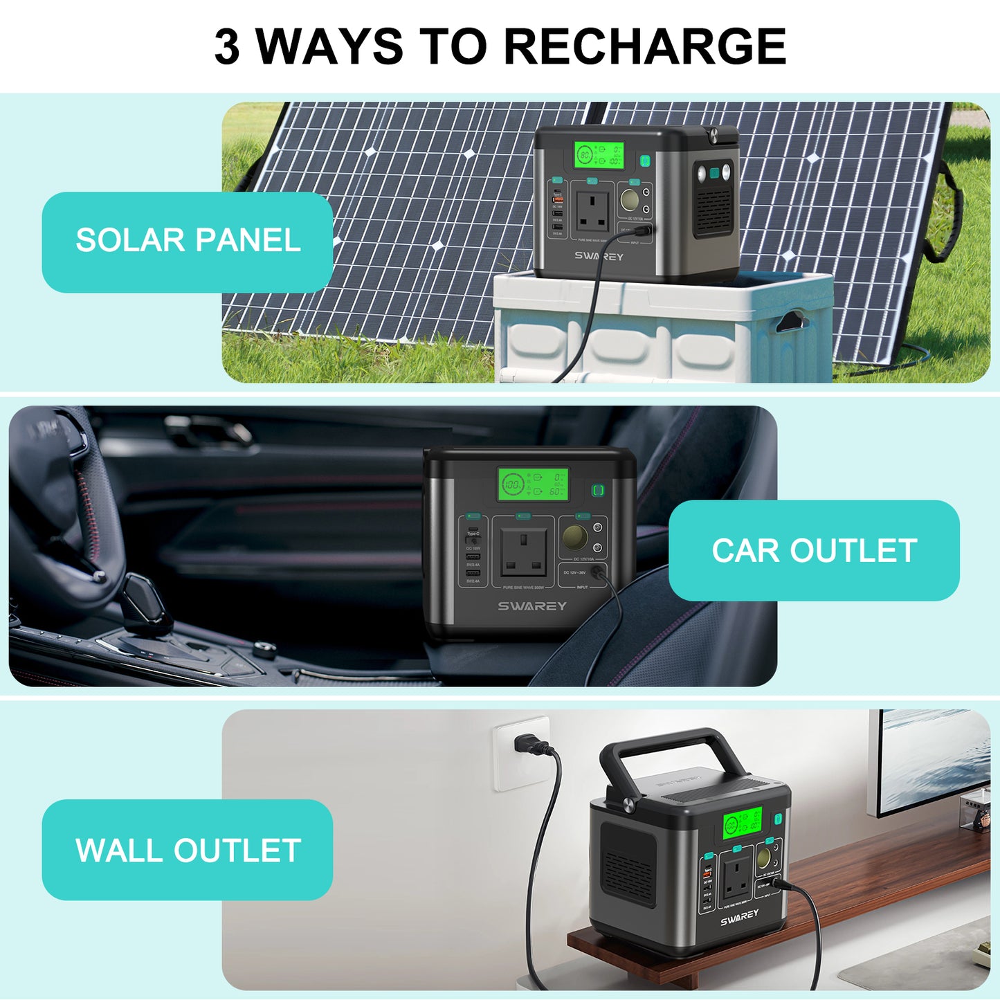 SWAREY S160 Portable Power Station 300W 222Wh Battery Solar Generator Backup,PD 65W USB-C Port, Solar Generator for Outdoors Camping Travel Fishing RV