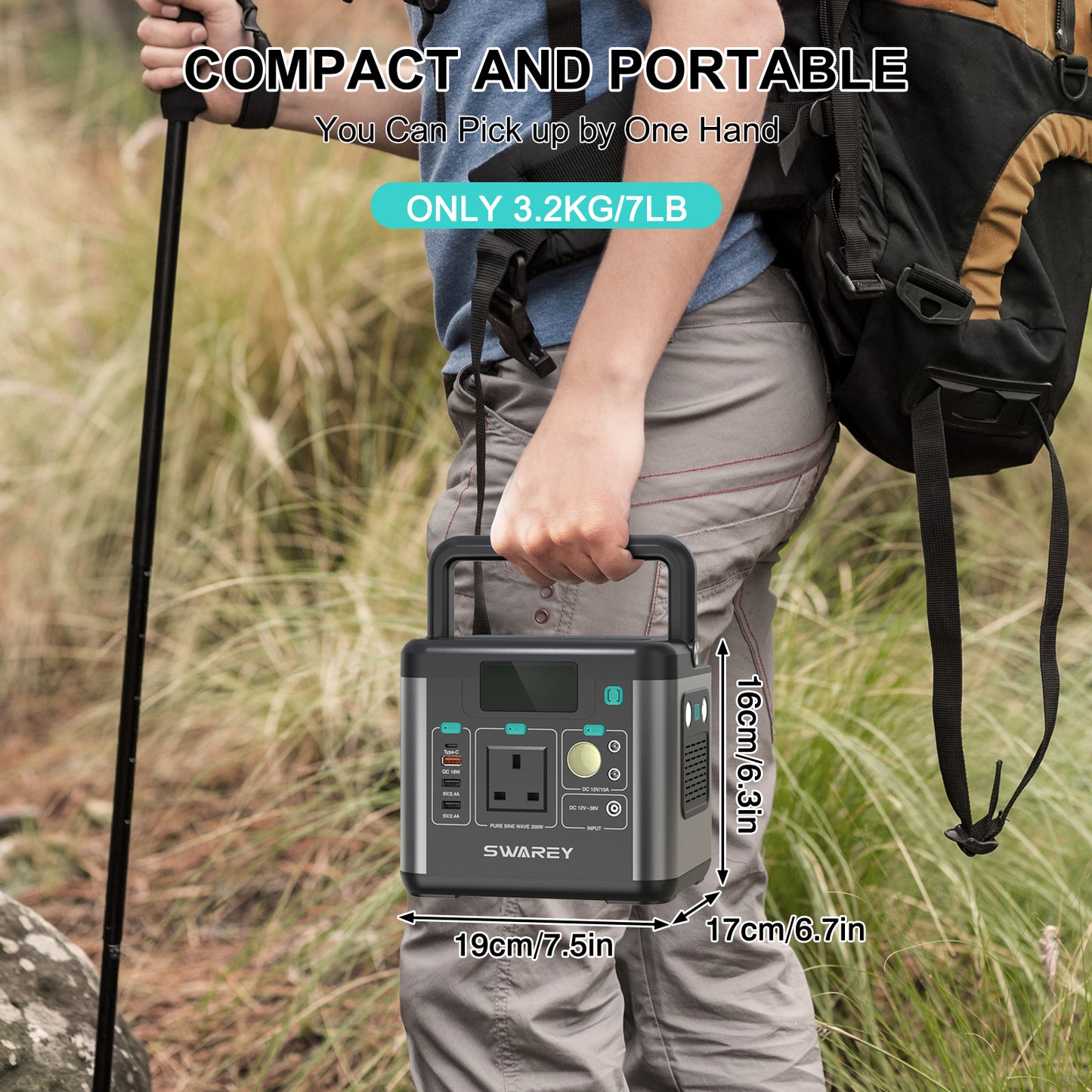 SWAREY S160 Portable Power Station 300W 222Wh Battery Solar Generator Backup,PD 65W USB-C Port, Solar Generator for Outdoors Camping Travel Fishing RV