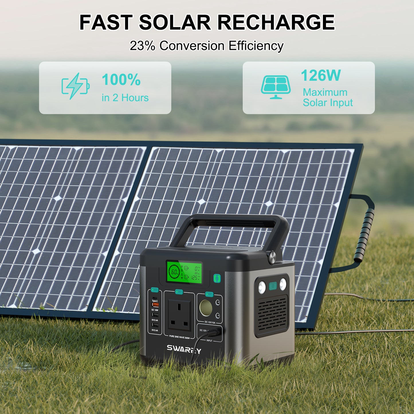 SWAREY S160 Portable Power Station 300W 222Wh Battery Solar Generator Backup,PD 65W USB-C Port, Solar Generator for Outdoors Camping Travel Fishing RV