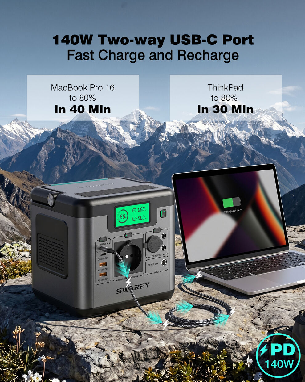 SWAREY 555Wh Solar Generator with 100W Solar Panel Portable Power Station image4