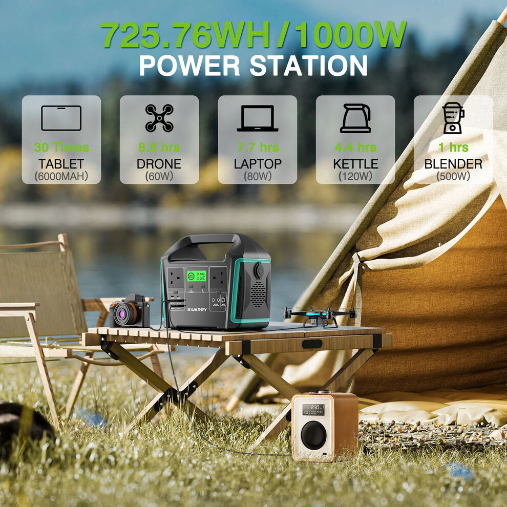 SWAREY 725Wh Solar Generator with 100W Solar Panel Power Station S1000 image3