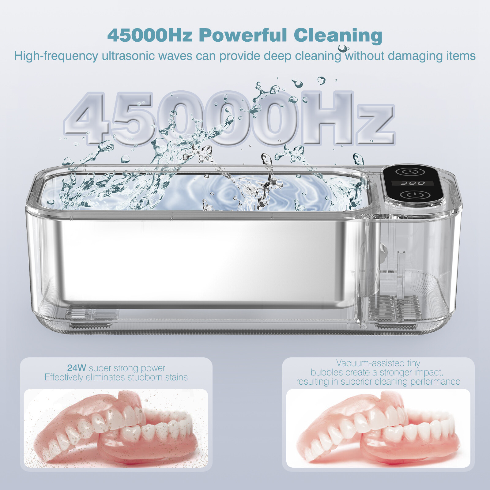 SWAREY 680ML Ultrasonic Cleaner 45KHz for Jewelry Glasses Dentures with 5 Timer