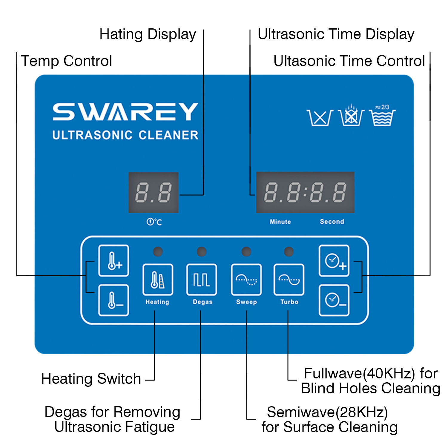 SWAREY 2.5L Ultrasonic Cleaner with Degas & Heater for Jewelry Watches Parts
